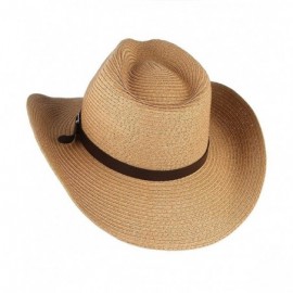 Cowboy Hats Cowboy Hat Western Style Fedora Straw Hat Sun Hat with Chin Strap - Khaki - CE18DHR5KW7 $12.20