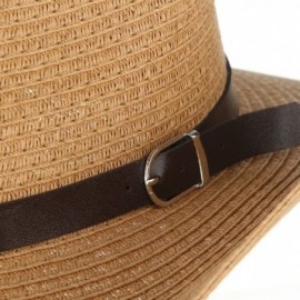 Cowboy Hats Cowboy Hat Western Style Fedora Straw Hat Sun Hat with Chin Strap - Khaki - CE18DHR5KW7 $12.20