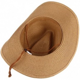 Cowboy Hats Cowboy Hat Western Style Fedora Straw Hat Sun Hat with Chin Strap - Khaki - CE18DHR5KW7 $12.20