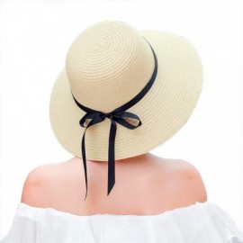 Sun Hats Women's Big Brim Sun Hat Floppy Foldable Bowknot Straw Hat Summer Beach Hat UPF 50+ - B-beige - C618T0CU7RG $13.94