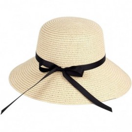 Sun Hats Women's Big Brim Sun Hat Floppy Foldable Bowknot Straw Hat Summer Beach Hat UPF 50+ - B-beige - C618T0CU7RG $13.94