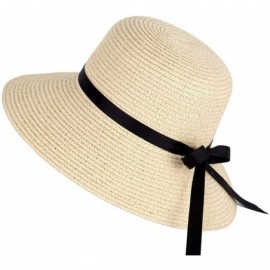 Sun Hats Women's Big Brim Sun Hat Floppy Foldable Bowknot Straw Hat Summer Beach Hat UPF 50+ - B-beige - C618T0CU7RG $13.94