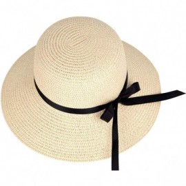 Sun Hats Women's Big Brim Sun Hat Floppy Foldable Bowknot Straw Hat Summer Beach Hat UPF 50+ - B-beige - C618T0CU7RG $13.94