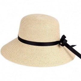 Sun Hats Women's Big Brim Sun Hat Floppy Foldable Bowknot Straw Hat Summer Beach Hat UPF 50+ - B-beige - C618T0CU7RG $13.94