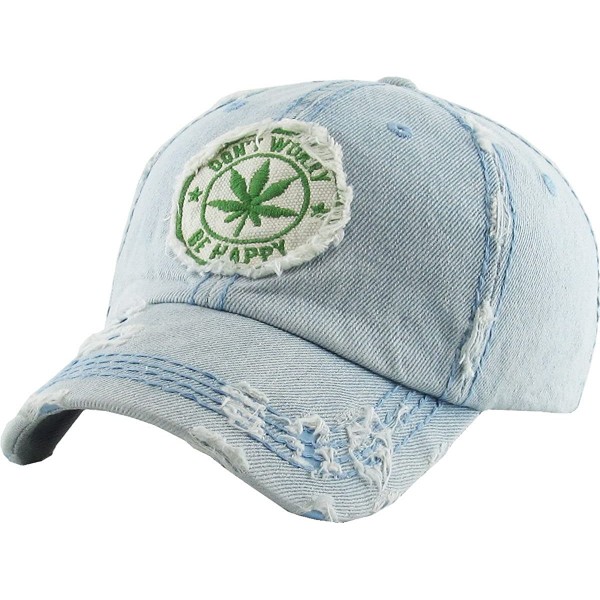 Baseball Caps Weed Marijuana Leaf Collection Dad Hat Baseball Cap Polo Style Adjustable - (1.1) Be Happy Light Denim - CR184Q...