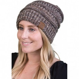 Skullies & Beanies Trendy Warm Chunky Soft Marled Cable Knit Slouchy Beanie - Four Tone Mix 21 - Brown- Camel- Grey- Ivory - ...