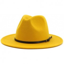 Fedoras Women Belt Buckle Fedora Hat - Yellow - CQ18QMGQSXU $30.74