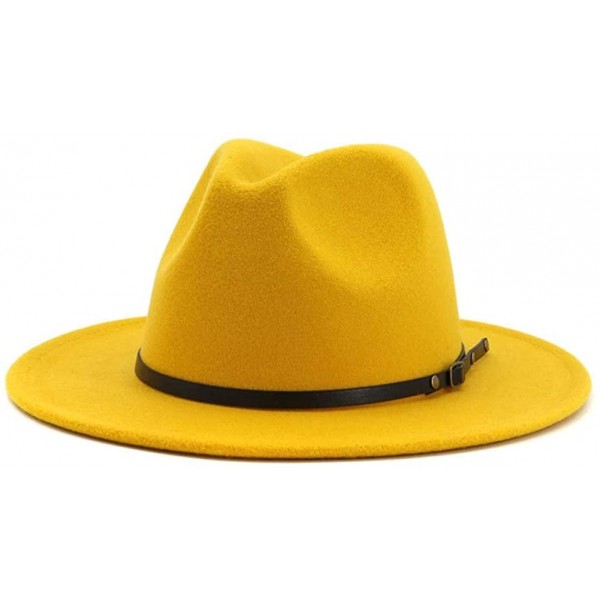 Fedoras Women Belt Buckle Fedora Hat - Yellow - CQ18QMGQSXU $13.40