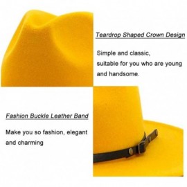 Fedoras Women Belt Buckle Fedora Hat - Yellow - CQ18QMGQSXU $13.40