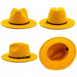 Fedoras Women Belt Buckle Fedora Hat - Yellow - CQ18QMGQSXU $13.40