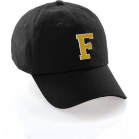 Baseball Caps Customized Letter Intial Baseball Hat A to Z Team Colors- Black Cap White Gold - Letter F - CY18ET6CE49 $30.33
