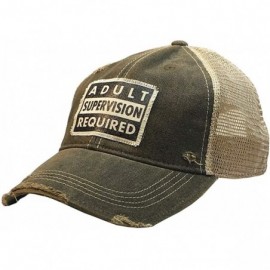 Baseball Caps Distressed Washed Fun Baseball Trucker Mesh Cap - Adult Supervision Required (Black) - CN19525G09A $26.67