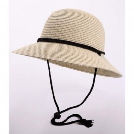 Sun Hats Womens Wide Brim Sun Hat with Wind Lanyard UPF Summer Straw Sun Hats for Women - Beige - CM18CQLE2G2 $19.27