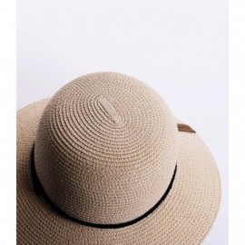 Sun Hats Womens Wide Brim Sun Hat with Wind Lanyard UPF Summer Straw Sun Hats for Women - Beige - CM18CQLE2G2 $19.27