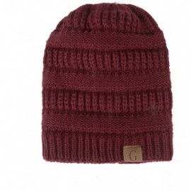 Skullies & Beanies Mens Womens Winter Cable Knit Slouchy Beanie Skully Cap Hat - Burgundy - C71875MY2OA $11.66