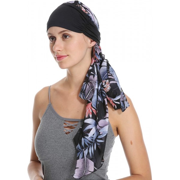 Skullies & Beanies Chemo Headwear Caps for Women - Breathable Cancer Hats Head Wraps Patient Gifts - Black Leaves - CS18YSU9O...