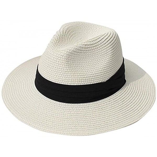 Sun Hats Sun Hats for Women Wide Brim Fedora Panama Straw Hat Summer Floppy Beach Hat Foldable Cap for Home Swimming Pool - C...