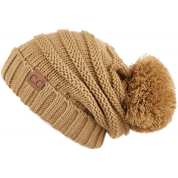 Skullies & Beanies Hatsandscarf CC Exclusives Unisex Oversized Slouchy Beanie with Pom (HAT-6242POM) - Camel - CM18I5A330E $1...