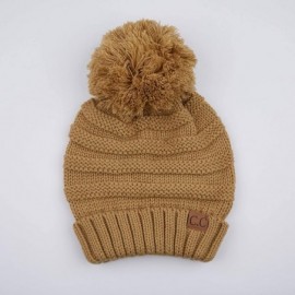 Skullies & Beanies Hatsandscarf CC Exclusives Unisex Oversized Slouchy Beanie with Pom (HAT-6242POM) - Camel - CM18I5A330E $1...