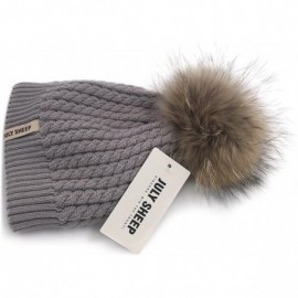 Skullies & Beanies Crochet Knit Fur Hat with Real Large Fur Pompom Beanie Hats Winter Ski Cap - Grey - CY182XZDLG3 $15.41