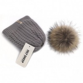 Skullies & Beanies Crochet Knit Fur Hat with Real Large Fur Pompom Beanie Hats Winter Ski Cap - Grey - CY182XZDLG3 $15.41