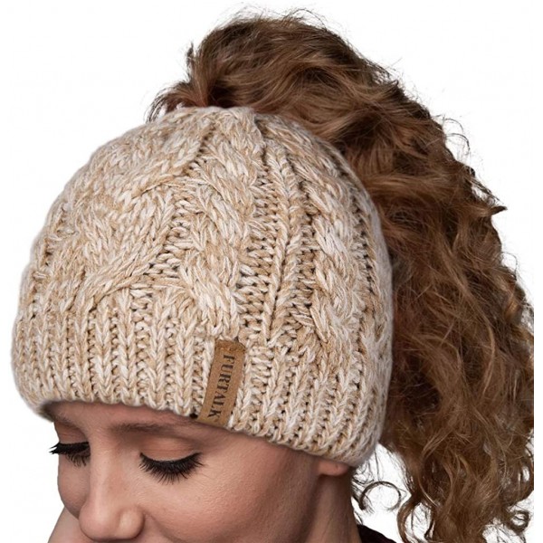 Skullies & Beanies Women Hat Knit Skull Beanie Winter Outdoor Runner Messy Bun Ponytail Cap - 09-mix Khaki - CP18HARNAXU $11.21