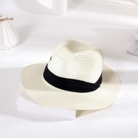 Sun Hats Sun Hats for Women Wide Brim Fedora Panama Straw Hat Summer Floppy Beach Hat Foldable Cap for Home Swimming Pool - C...