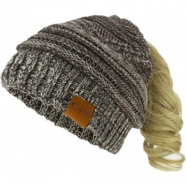 Skullies & Beanies 2 in 1 Winter Multi Knit Ponytail Slouchy Beanie Neck Warmer - Brown Khaki - CP18LS9GG34 $15.61