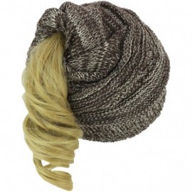 Skullies & Beanies 2 in 1 Winter Multi Knit Ponytail Slouchy Beanie Neck Warmer - Brown Khaki - CP18LS9GG34 $15.61