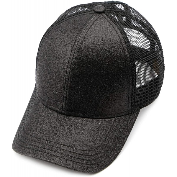 Baseball Caps Hatsandscarf Ponytail caps Messy Buns Trucker Plain Baseball Cap (BT-6) - Glitter-black - CH18Q273E4Z $12.69