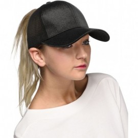 Baseball Caps Hatsandscarf Ponytail caps Messy Buns Trucker Plain Baseball Cap (BT-6) - Glitter-black - CH18Q273E4Z $12.69