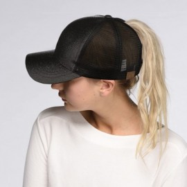 Baseball Caps Hatsandscarf Ponytail caps Messy Buns Trucker Plain Baseball Cap (BT-6) - Glitter-black - CH18Q273E4Z $12.69