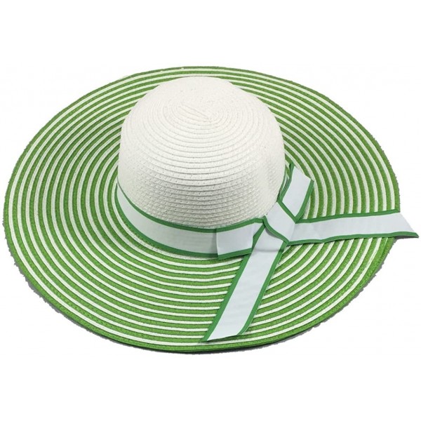 Visors Wide Brim Large Bow Floppy Summer Straw Sun Hat - 7149 Green - CG17YCOL9QA $12.84