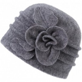 Skullies & Beanies Women's Winter Floral Warm Wool Cloche Bucket Hat Slouch Wrinkled Beanie Cap - Grey - C1188KN5UWM $15.62