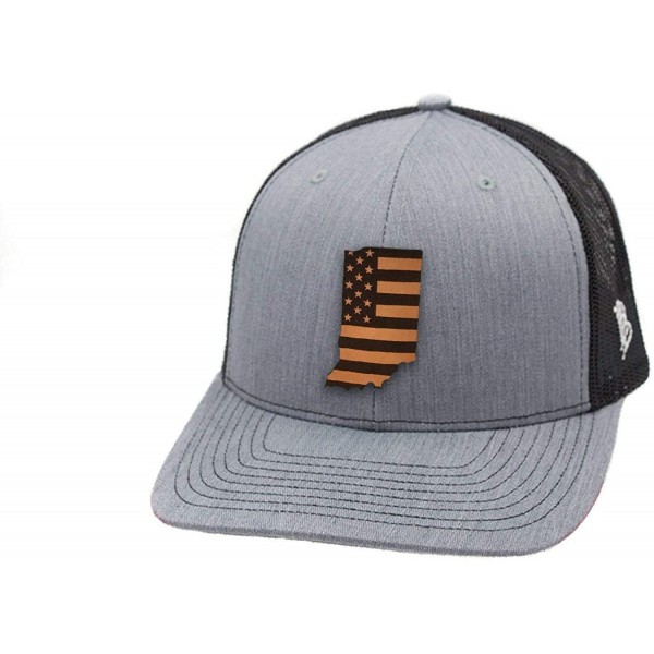 Baseball Caps 'Indiana Patriot' Leather Patch Hat Curved Trucker - Heather Grey/Black - C218IGQ8XC4 $29.36