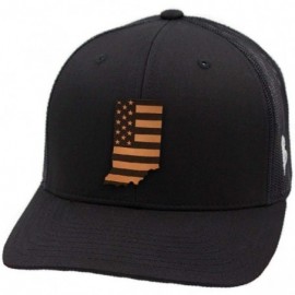 Baseball Caps 'Indiana Patriot' Leather Patch Hat Curved Trucker - Heather Grey/Black - C218IGQ8XC4 $29.36