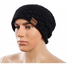 Skullies & Beanies Beanie Hat for Men and Women Fleece Lined Winter Warm Hats Knit Slouchy Thick Skull Cap - Black2 - CP18ICR...