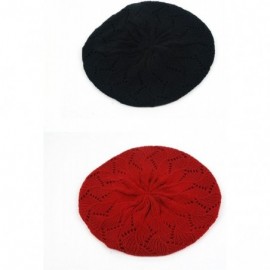 Berets Women's Fashion Knitted Beret Crochet Beanie 802HB - 2 Pcs Black & Red - CU12608LVW3 $26.81