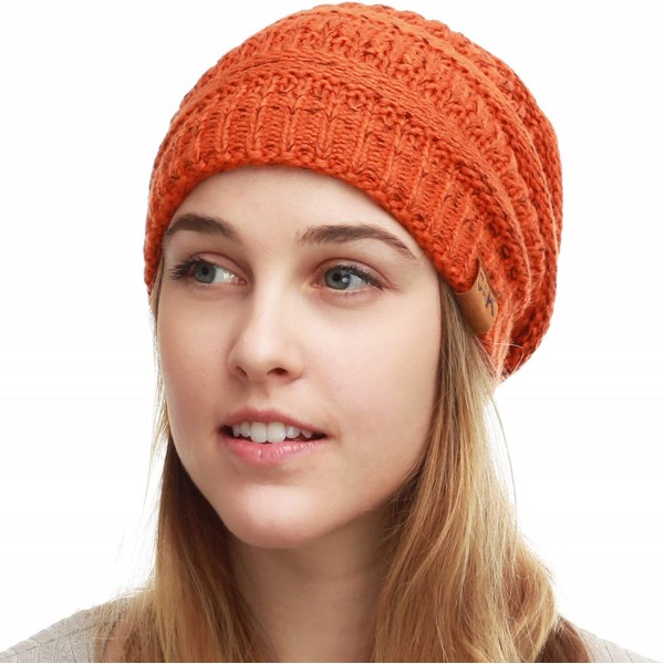 Skullies & Beanies Soft Stretch Cable Knit Warm Chunky Beanie Skully Winter Hat - 2. Two Tone Orange - CF186UKULMK $13.57