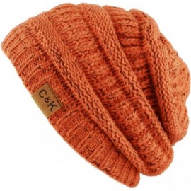 Skullies & Beanies Soft Stretch Cable Knit Warm Chunky Beanie Skully Winter Hat - 2. Two Tone Orange - CF186UKULMK $13.57