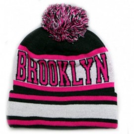 Skullies & Beanies Sk1130 Brooklyn Stripes Pom Pom Beanie Hats - Dark Grey/Neon Pink - CV11PEEQU0N $11.77