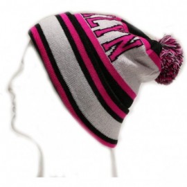 Skullies & Beanies Sk1130 Brooklyn Stripes Pom Pom Beanie Hats - Dark Grey/Neon Pink - CV11PEEQU0N $11.77