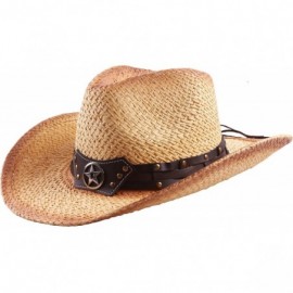 Cowboy Hats Western Outback Cowboy Hat Men's Women's Style Straw Felt Canvas - Star Bull Band - C5194Z85IWZ $38.27