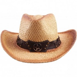 Cowboy Hats Western Outback Cowboy Hat Men's Women's Style Straw Felt Canvas - Star Bull Band - C5194Z85IWZ $20.75