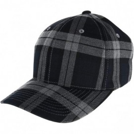 Baseball Caps Men's Cotton Tartan Plaid Stretch Fit Baseball Hat - Black/Grey - CG11SN60G4F $18.01