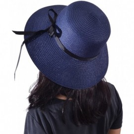 Sun Hats Sun Straw Hats for Women Floppy Foldable Wide Brim Summer Beach Hat UV Protection - B Navy Blue - C018G4XQS6T $15.53