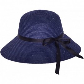 Sun Hats Sun Straw Hats for Women Floppy Foldable Wide Brim Summer Beach Hat UV Protection - B Navy Blue - C018G4XQS6T $15.53