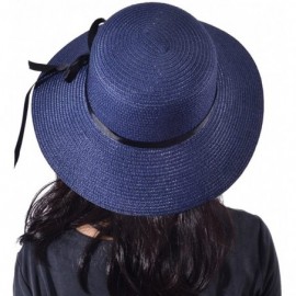 Sun Hats Sun Straw Hats for Women Floppy Foldable Wide Brim Summer Beach Hat UV Protection - B Navy Blue - C018G4XQS6T $15.53