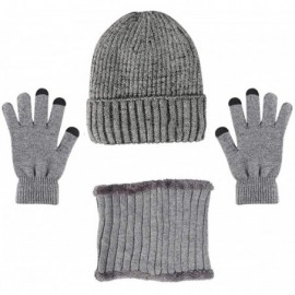 Skullies & Beanies Winter Knit Beanie Hat Neck Scarf Touch Screen Gloves Set Fleece Lined Skull Cap - Gray - CH18NE84Y3M $9.21