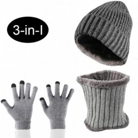 Skullies & Beanies Winter Knit Beanie Hat Neck Scarf Touch Screen Gloves Set Fleece Lined Skull Cap - Gray - CH18NE84Y3M $9.21